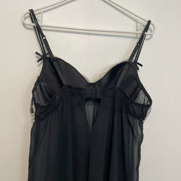 DELICATES Black Cream Ivory Lace Trim Underwired Semi Sheer Babydoll Lingerie L - Picture 11 of 14